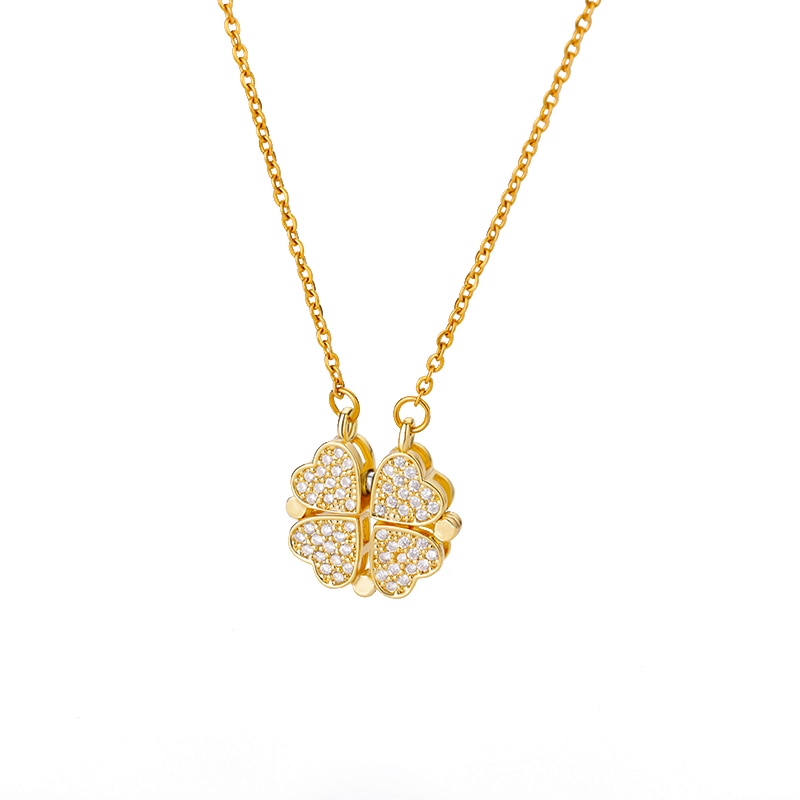 Vintage Lucky Four Leaf Clover Necklaces for Women Goth Love Heart Pendant Choker Chain Necklace Stainless Steel Jewelry Gift