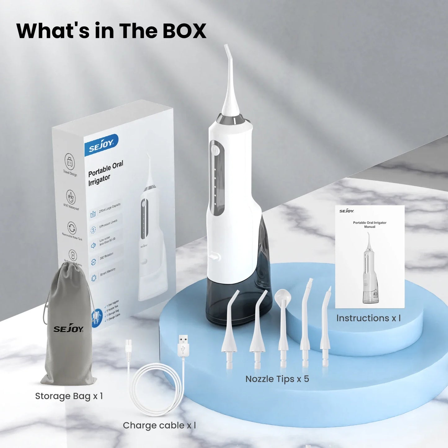 Sejoy Water Flosser Teeth Cleaner Rechargeable Waterproof Portable Cordless Dental Oral Irrigator, Water flossers for Teeth
