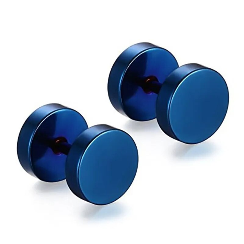 2Pcs/1Pair Gothic Stainless Steel Screw Dumbbell Stud Earrings For Women/Men Hip Hop Rock Hypoallergenic Punk Jewelry
