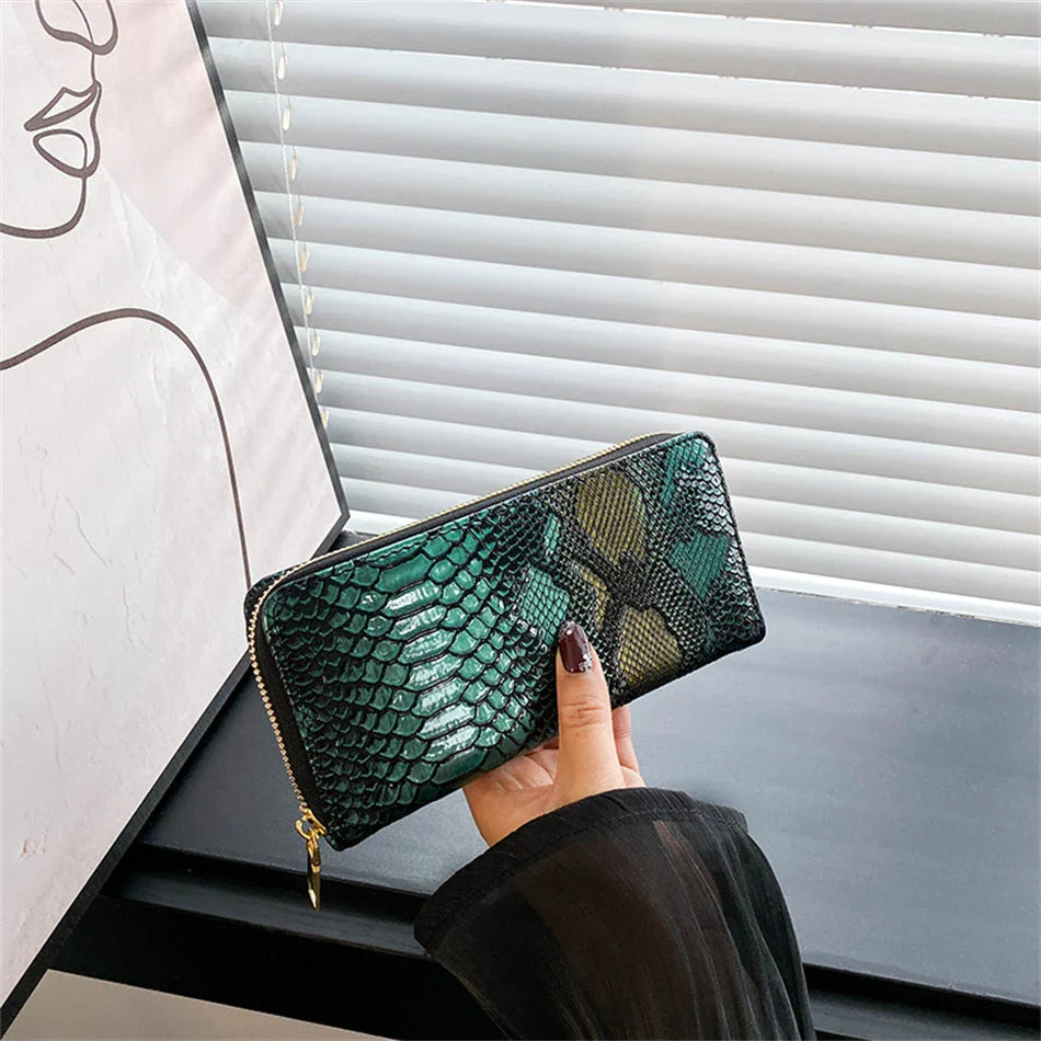 Female Coin Purse Crocodile Leather Long Women Wallet Serpentine Design Phone Purses for Ladies Cardholder Clutch Money Bag Sac