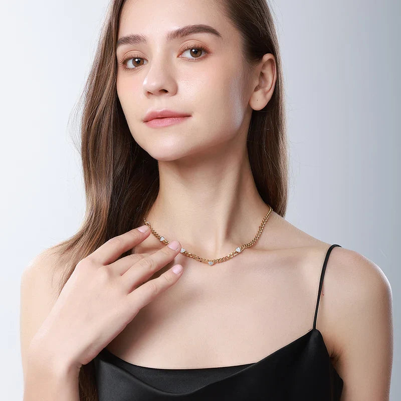 Punk Cuban Chain Heart Necklace For Women Hip Pop Stainless Steel Choker Fashion Wedding Party Jewelry Gift