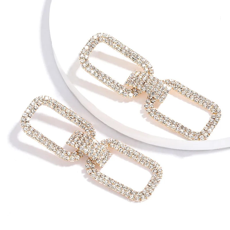 Fashion New Shiny Double-Sided Hanging Hollow Rhinestone Earrings Pendant Temperament women's Jewelry