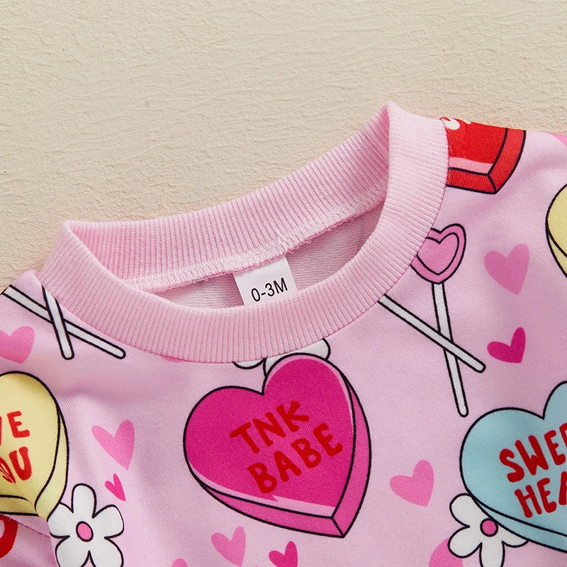 2024-09-19 Lioraitiin 0-18M Newborn Baby Girl Spring Romper Long Sleeve Round Neck Heart Lollipop Print Jumpsuit Outfit