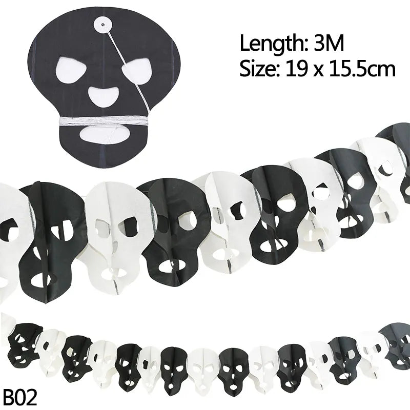 3m Halloween Banners Pumpkin Spider Ghost Head Paper Garland for Halloween Party Decoration Bat Skull Paper Chain DIY Supplies
