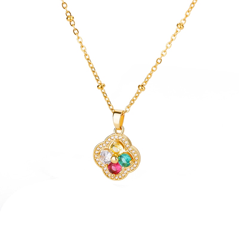 Vintage Lucky Four Leaf Clover Necklaces for Women Goth Love Heart Pendant Choker Chain Necklace Stainless Steel Jewelry Gift