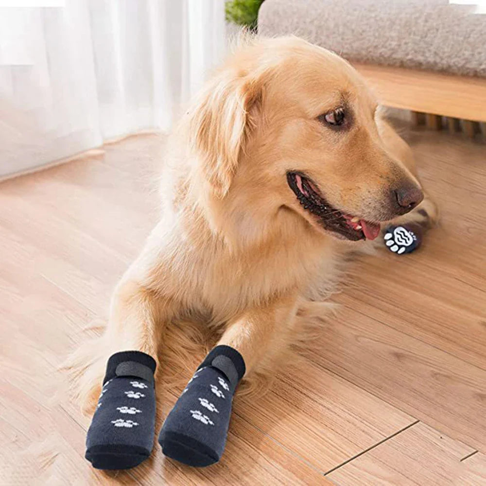 4pcs Anti-Slip Pet Dog Cat Socks with Adjustable Straps for Pets Paw Protector for Small Medium Dogs Puppy Dog Shoes Indoor Wear