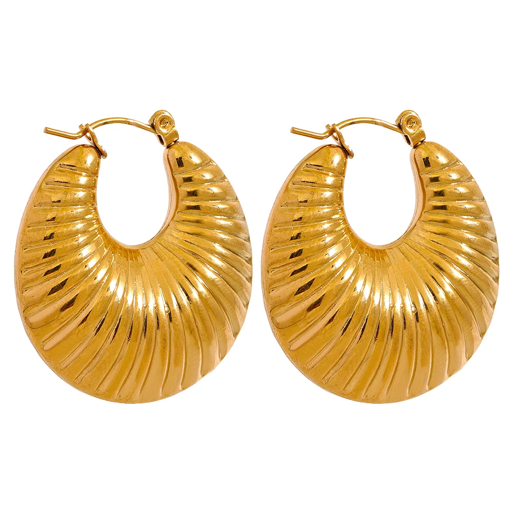 Yhpup 30mm Round Metal Hollow Chunky Hoop Earrings for Women Gold Color Stainless Steel Statement Fashion Jewelry Waterproof