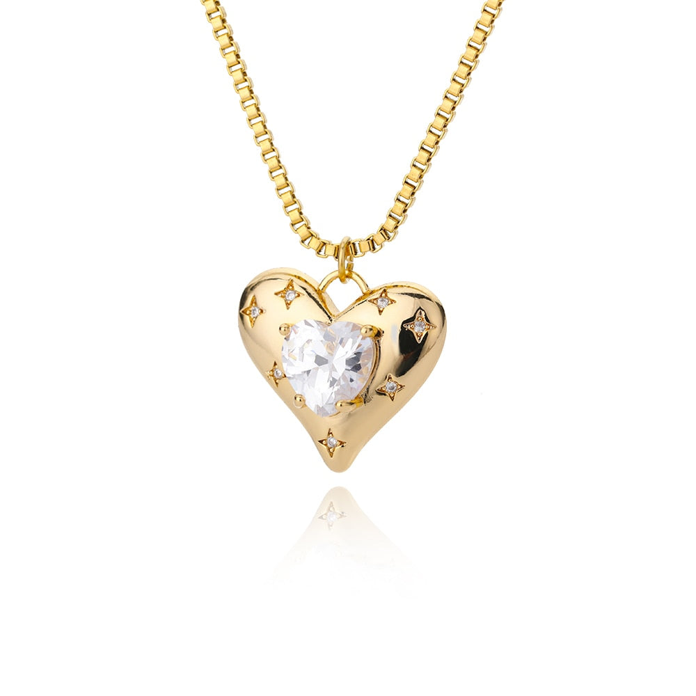 Vintage Lucky Four Leaf Clover Necklaces for Women Goth Love Heart Pendant Choker Chain Necklace Stainless Steel Jewelry Gift