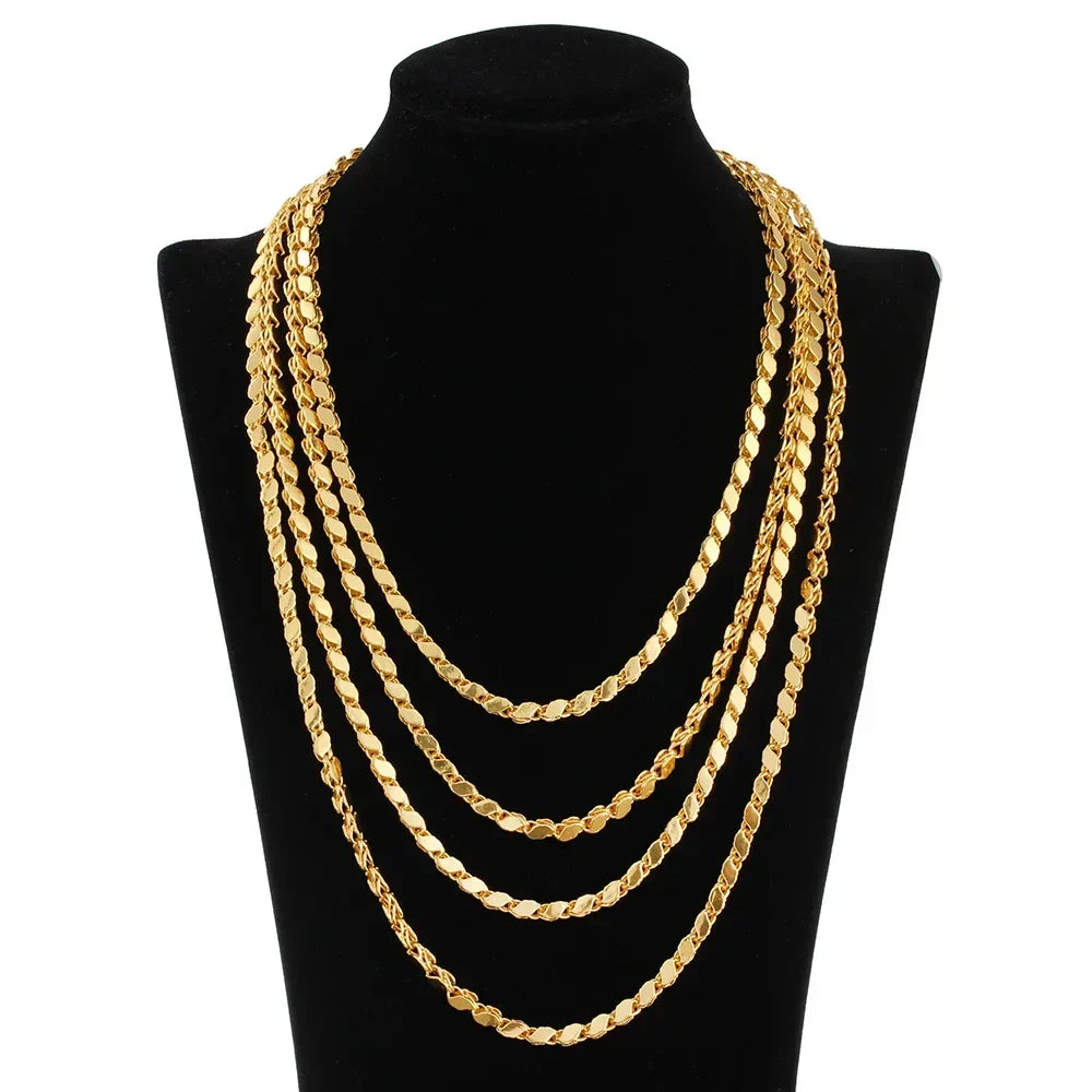 4mm Width Necklace 70CM Muslim Islamic Gold Color Necklace Middle East Arab Turkish Oman Allah Jewelry Never Faded