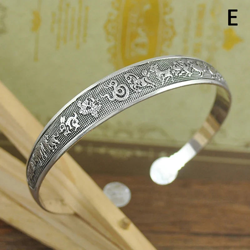 Retro Opening Bracelet Jewelry Vintage Tibetan Silver Totem Carved Bangle Cuff