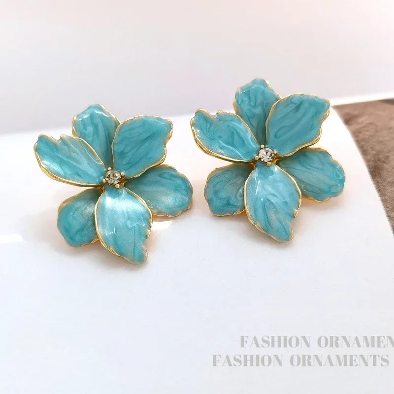 Modern Jewelry 925 Silver Needle Red Flower Earrings Spring Summer Style Popular Design Big Stud Earrings For Women Girl Gift