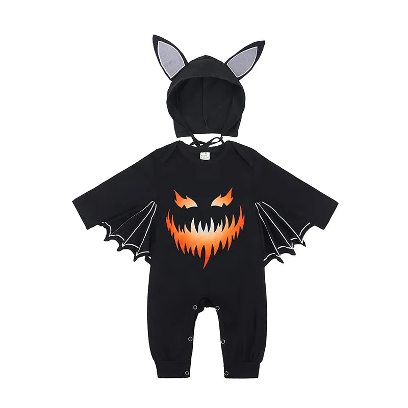2023 Baby Halloween Cosplay Costume Solid Print Hat+Romper Bag Bone Pumpkin Bodysuit Gift Boy Girl Disguise Vampire Clothes