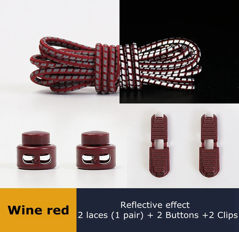 1 Pair Elastic Shoelaces Reflective Push The Spring Lock No Tie Shoe Laces Used For Sneakers Hiking Shoes Lazy Lace Round