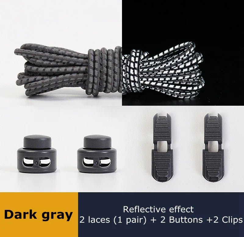 1 Pair Elastic Shoelaces Reflective Push The Spring Lock No Tie Shoe Laces Used For Sneakers Hiking Shoes Lazy Lace Round