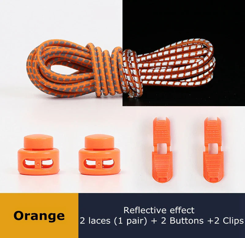 1 Pair Elastic Shoelaces Reflective Push The Spring Lock No Tie Shoe Laces Used For Sneakers Hiking Shoes Lazy Lace Round
