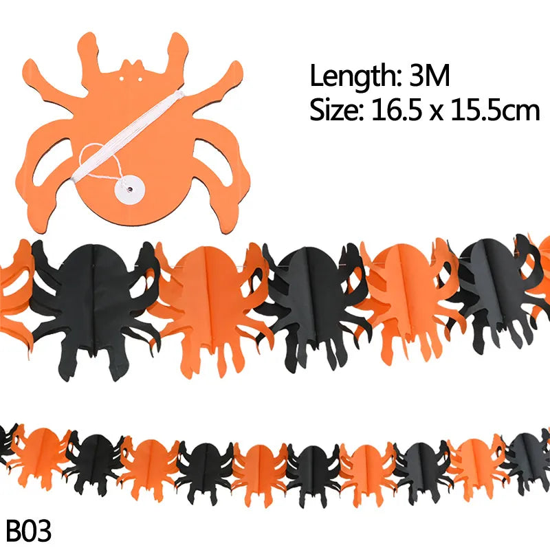3m Halloween Banners Pumpkin Spider Ghost Head Paper Garland for Halloween Party Decoration Bat Skull Paper Chain DIY Supplies