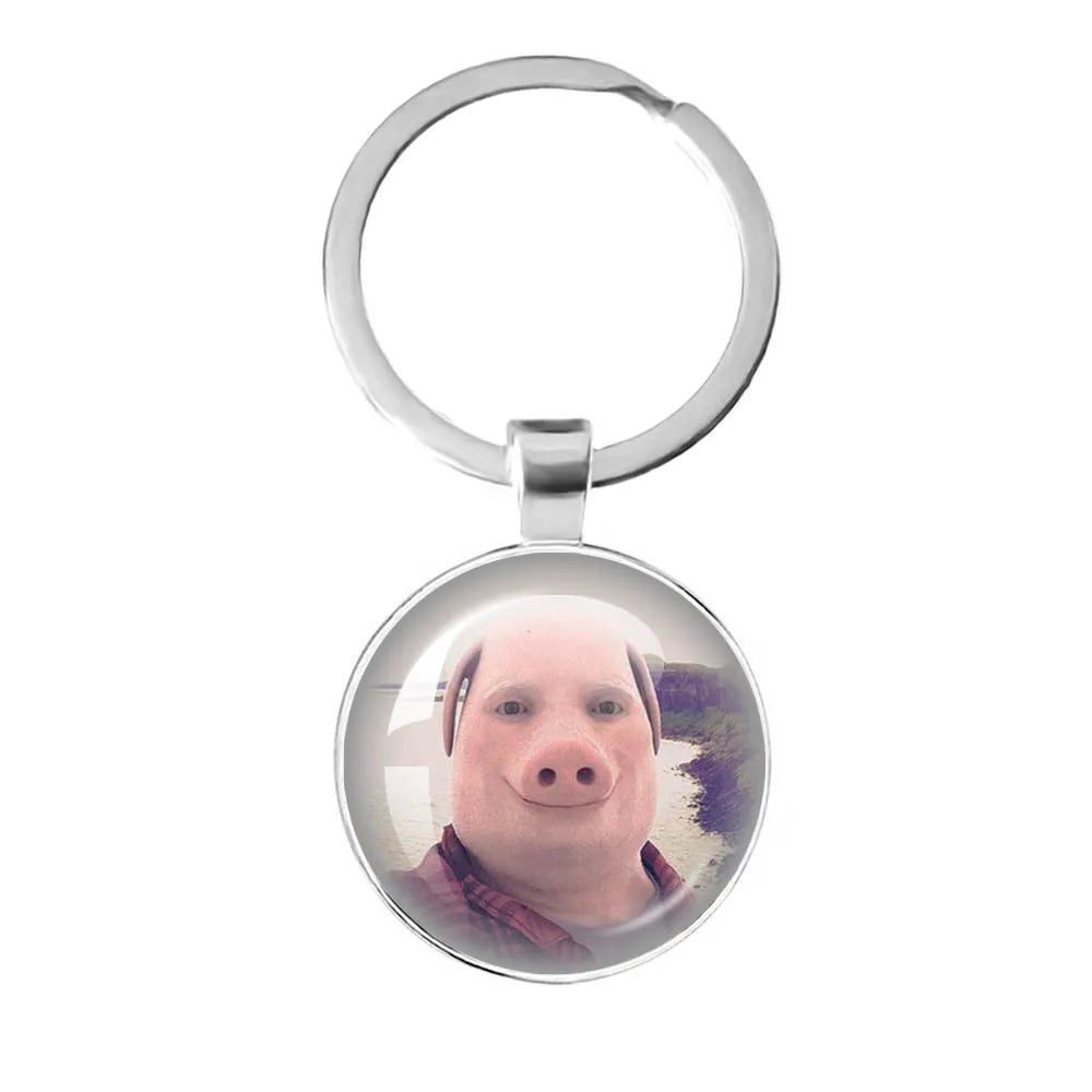 New John Pork Is Calling Answer Call Phone Humor Funny Pig Lover Graphic Meme Glass Dome Pendant Cabochon Keychain Jewelry Gifts