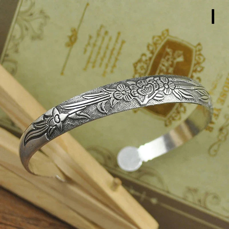 Retro Opening Bracelet Jewelry Vintage Tibetan Silver Totem Carved Bangle Cuff