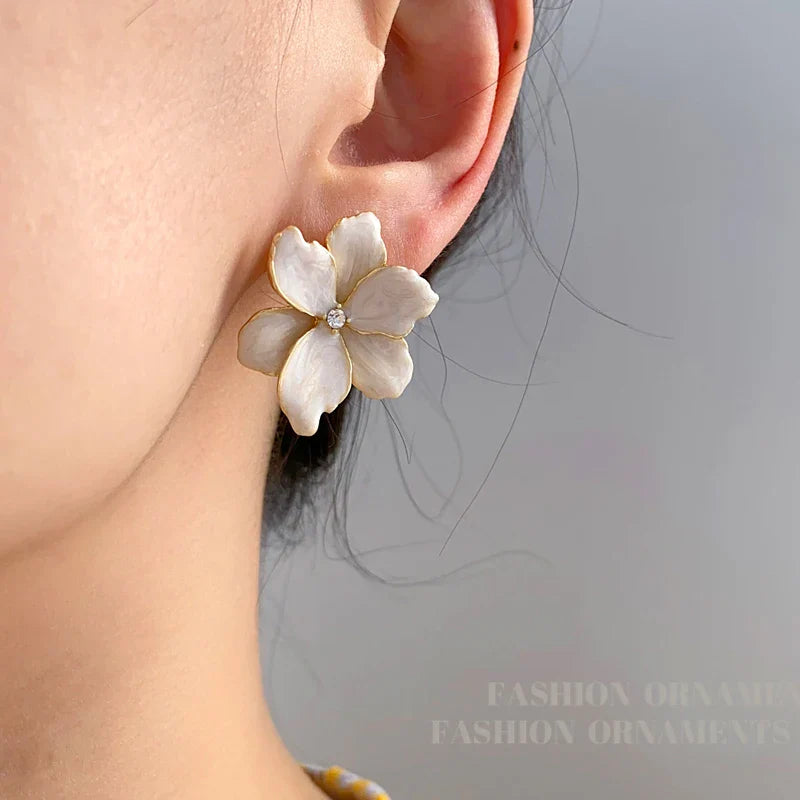 Modern Jewelry 925 Silver Needle Red Flower Earrings Spring Summer Style Popular Design Big Stud Earrings For Women Girl Gift