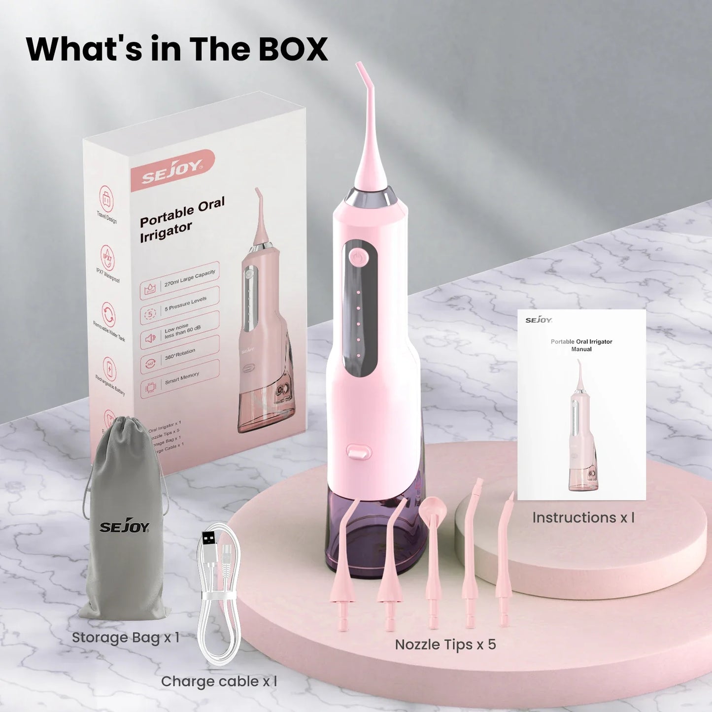 Sejoy Water Flosser Teeth Cleaner Rechargeable Waterproof Portable Cordless Dental Oral Irrigator, Water flossers for Teeth
