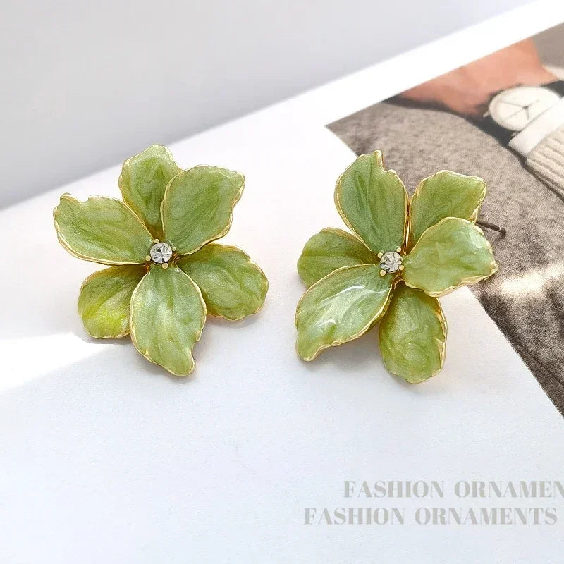 Modern Jewelry 925 Silver Needle Red Flower Earrings Spring Summer Style Popular Design Big Stud Earrings For Women Girl Gift