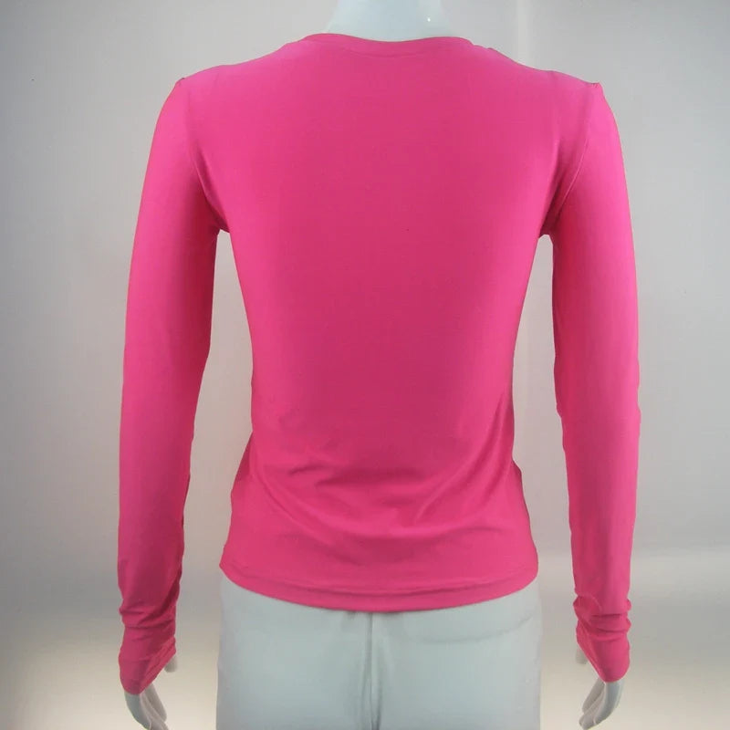 Woman Clothing Long Sleeve T-shirt Slim Fit Tops Female O-Neck Close-fitting Tee Shirt Street Wear 2024 Y2K Qtraf 2408