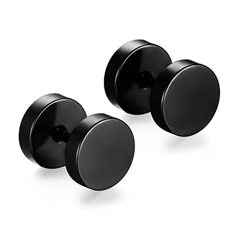 2Pcs/1Pair Gothic Stainless Steel Screw Dumbbell Stud Earrings For Women/Men Hip Hop Rock Hypoallergenic Punk Jewelry