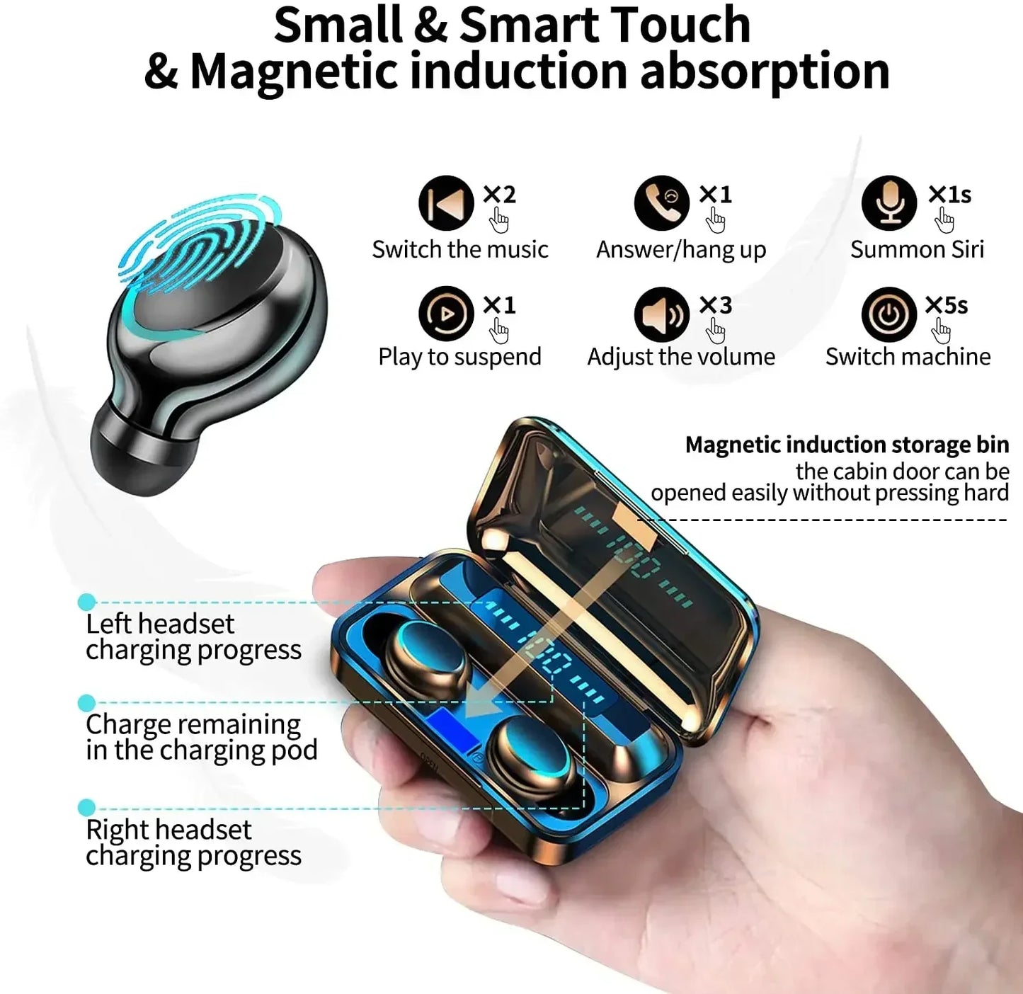 Wireless Headphone F9-5C Bluetooth Earphone Touch Sports Stereo Headset Mini Bass TWS Earbuds with Micrphone for Phone