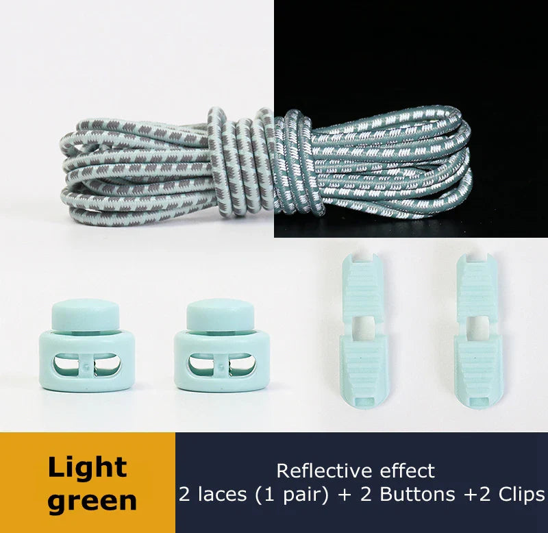 1 Pair Elastic Shoelaces Reflective Push The Spring Lock No Tie Shoe Laces Used For Sneakers Hiking Shoes Lazy Lace Round