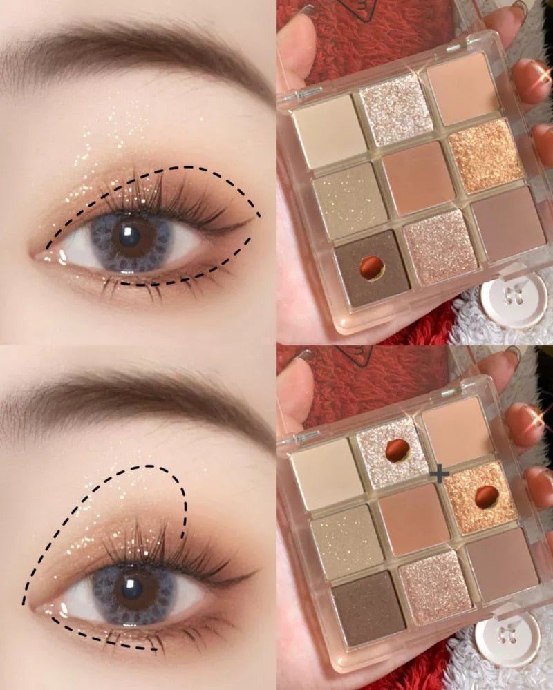 NEW2023 Lasting Shimmer Eye Shadow 9 Colors Makeup Palette Glitter Waterproof Glitter Eyeshadow Shimmer High Pigment Cosmetics