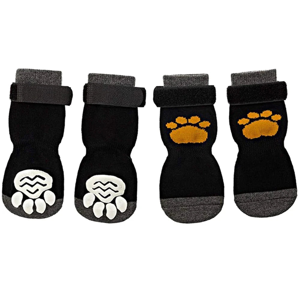 4pcs Anti-Slip Pet Dog Cat Socks with Adjustable Straps for Pets Paw Protector for Small Medium Dogs Puppy Dog Shoes Indoor Wear