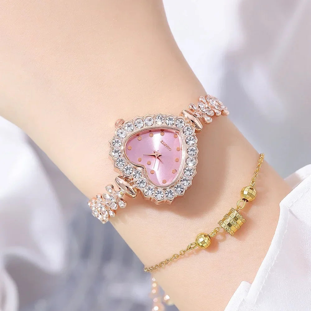 Heart Shape Small Dial Women's Bracelet Watch Quartz Wristwatch Retractable Chain Strap Watch Wholesale relogio reloj mujer