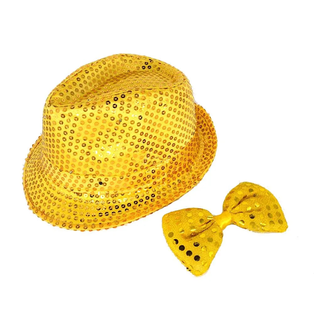 Kids Adult LED Light Up Tie Sequin Jazz Fedora Hat Flashing Neon Party Gift Costume Cap Birthday Wedding Halloween Christmas