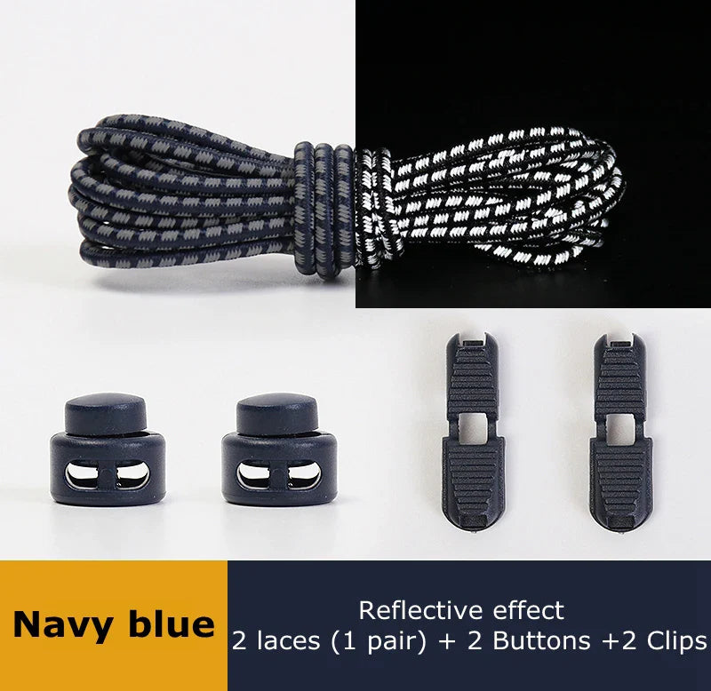 1 Pair Elastic Shoelaces Reflective Push The Spring Lock No Tie Shoe Laces Used For Sneakers Hiking Shoes Lazy Lace Round