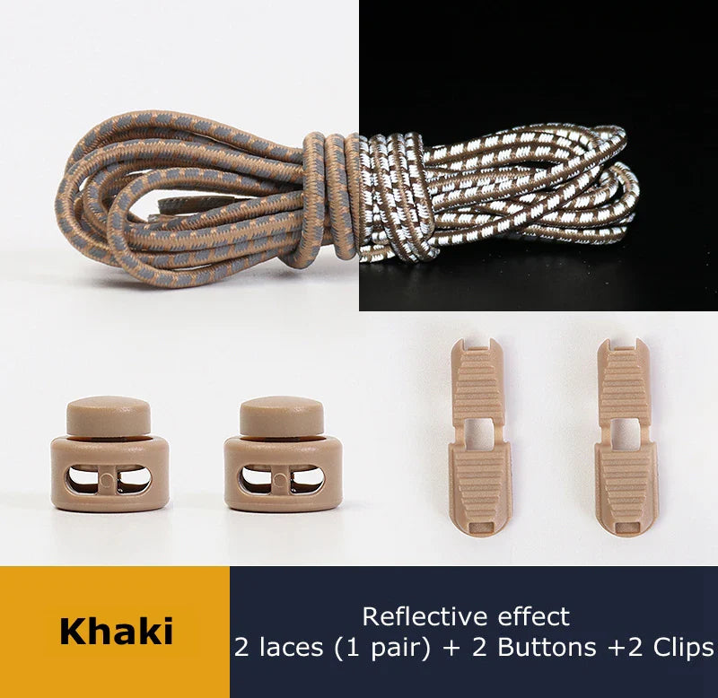 1 Pair Elastic Shoelaces Reflective Push The Spring Lock No Tie Shoe Laces Used For Sneakers Hiking Shoes Lazy Lace Round