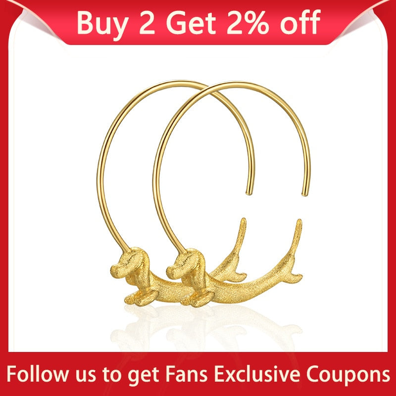 Lotus Fun Lovely Flying Dachshund Dog Big Round Hoop Earrings Real 925 Sterling Silver 18K Gold Earrings for Women Jewelry 2021