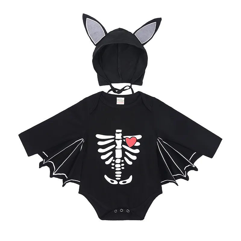 2023 Baby Halloween Cosplay Costume Solid Print Hat+Romper Bag Bone Pumpkin Bodysuit Gift Boy Girl Disguise Vampire Clothes