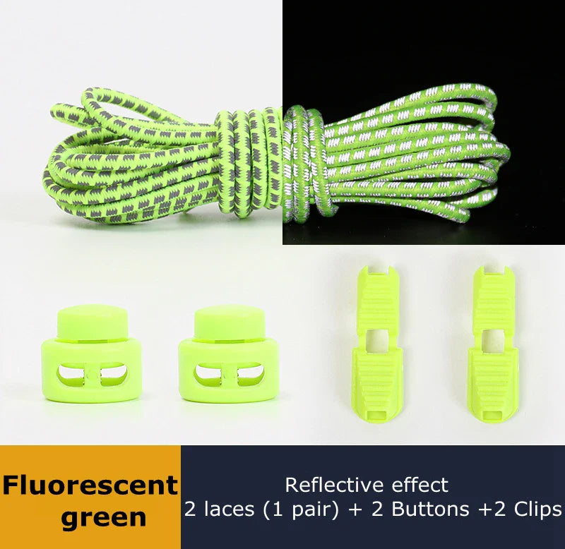 1 Pair Elastic Shoelaces Reflective Push The Spring Lock No Tie Shoe Laces Used For Sneakers Hiking Shoes Lazy Lace Round