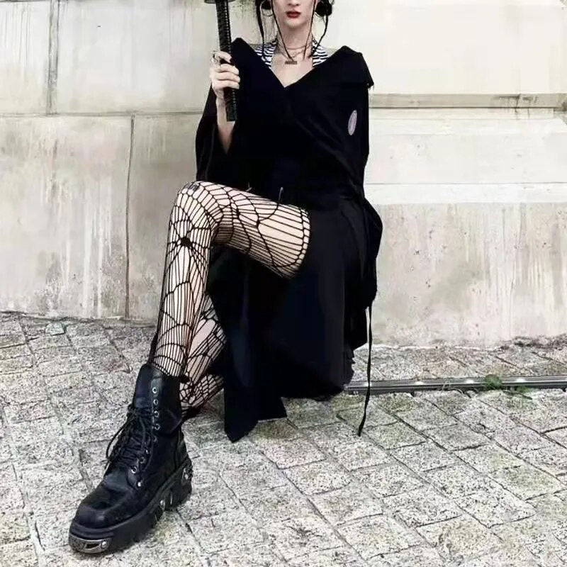 Lolita Cute Pentacle Print Tights Women Sexy Gothic Punk Magical Five-Pointed Star Mesh Fish Net Pantyhose Body Stockings