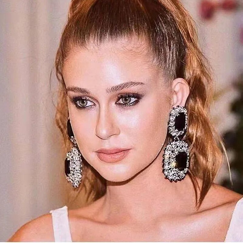 Fashion New Shiny Double-Sided Hanging Hollow Rhinestone Earrings Pendant Temperament women's Jewelry