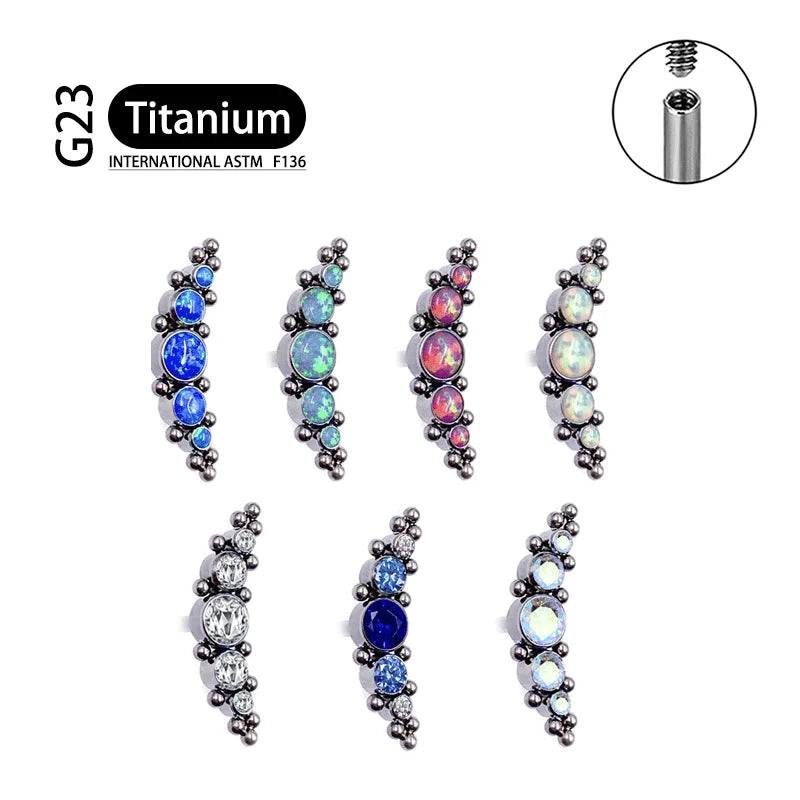 Titanium G23 Zircon Opal CZ Labret Internally Threaded Earring Helix Tragus Cartilage Prevent-allergies Ear Piercing Jewelry