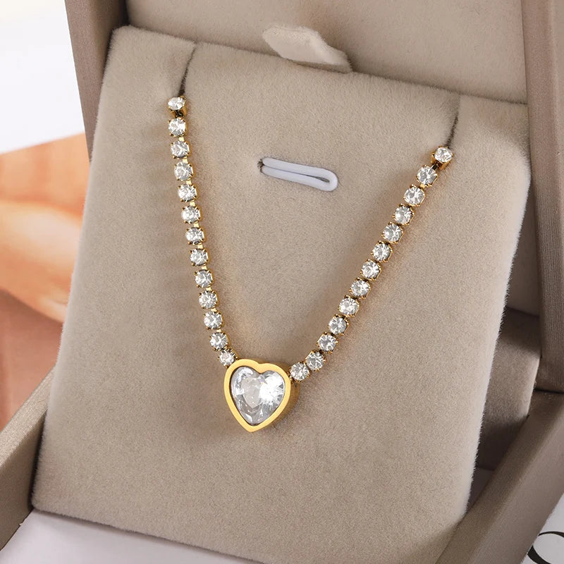 Punk Cuban Chain Heart Necklace For Women Hip Pop Stainless Steel Choker Fashion Wedding Party Jewelry Gift