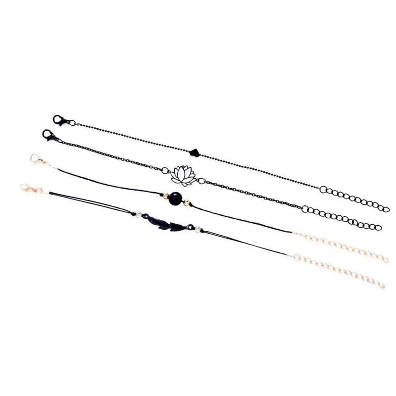 4pcs Bracelet Set Ladies Dark Wind Alloy Spray Paint Leaves Lotus Flower Peach Heart Accessories Combination Jewelry