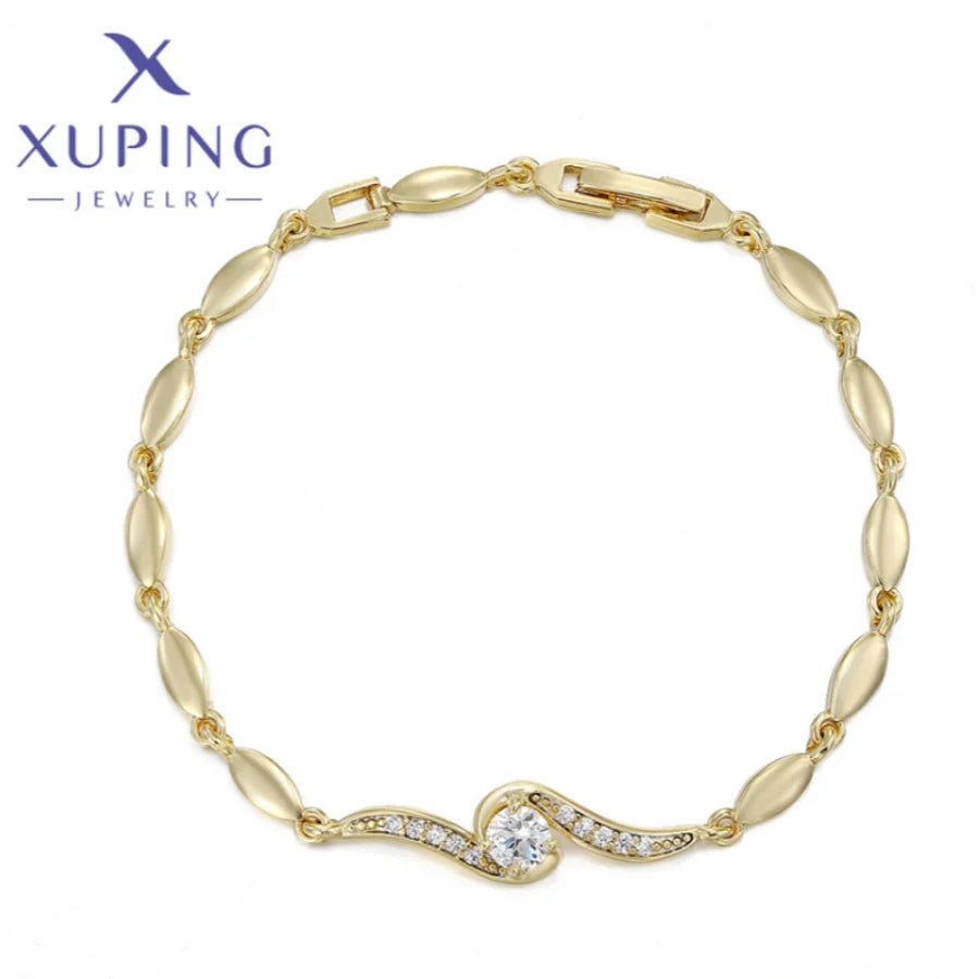 Xuping Jewelry Trendy Exquisite Elegant Simple Shape Women's Bracelet Light Gold Color Birthday Christmas Gifts X000925255