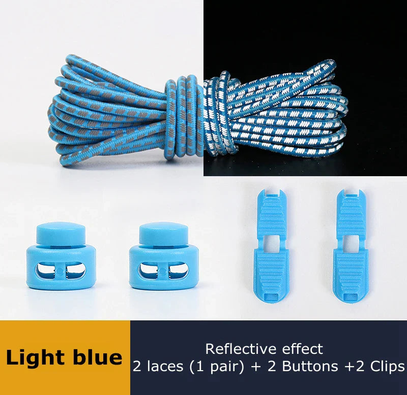 1 Pair Elastic Shoelaces Reflective Push The Spring Lock No Tie Shoe Laces Used For Sneakers Hiking Shoes Lazy Lace Round