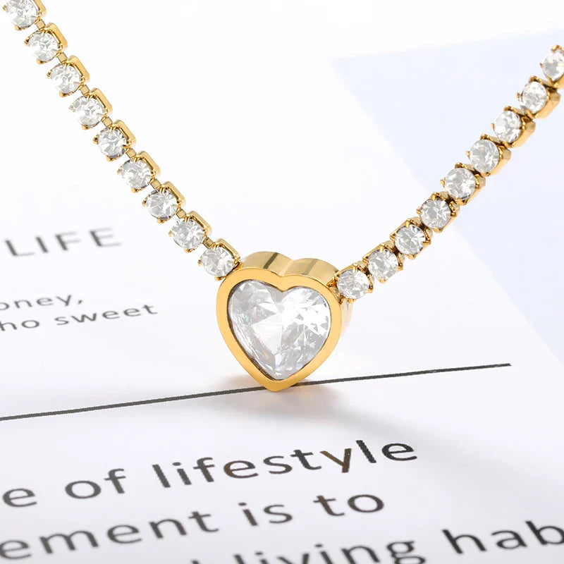 Punk Cuban Chain Heart Necklace For Women Hip Pop Stainless Steel Choker Fashion Wedding Party Jewelry Gift