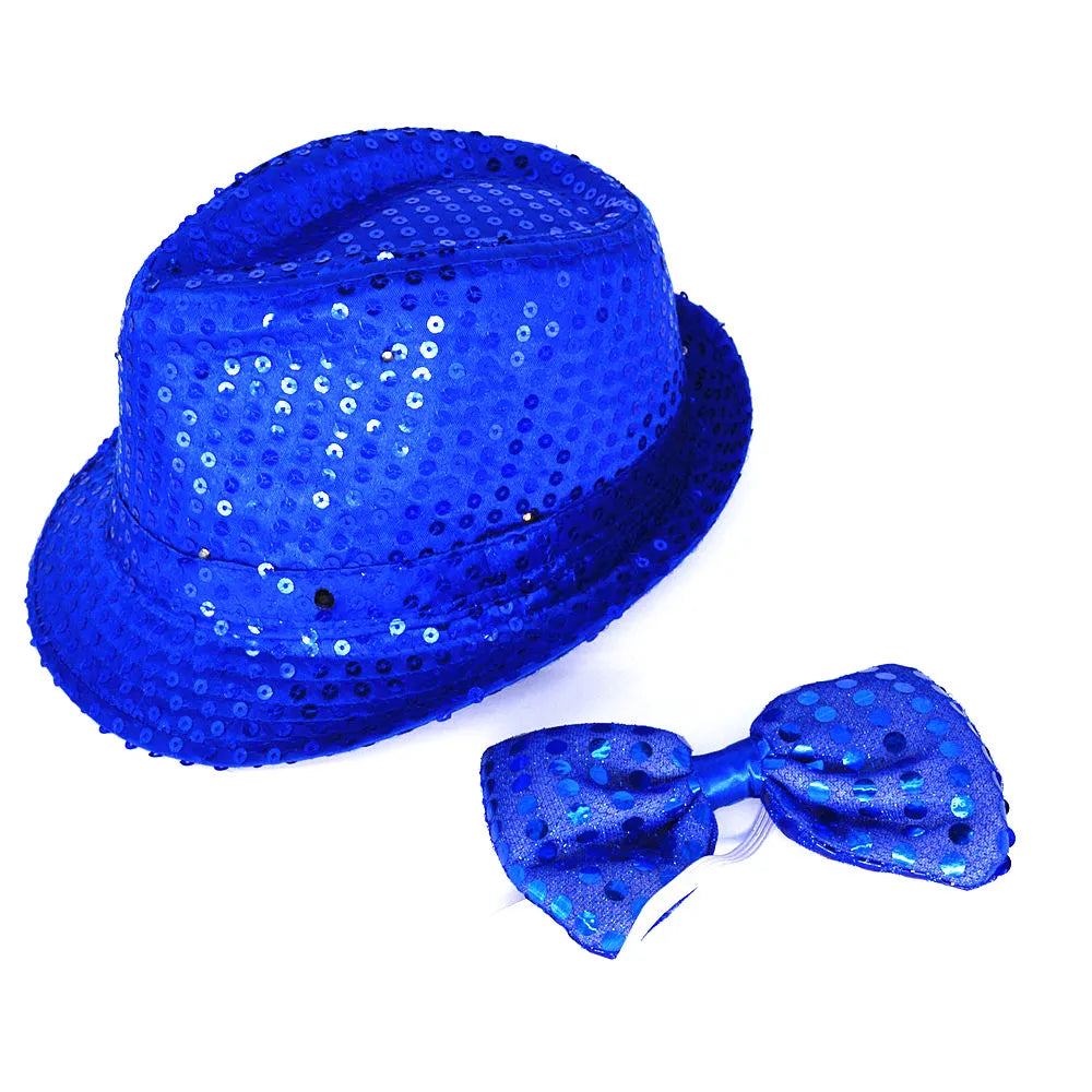 Kids Adult LED Light Up Tie Sequin Jazz Fedora Hat Flashing Neon Party Gift Costume Cap Birthday Wedding Halloween Christmas