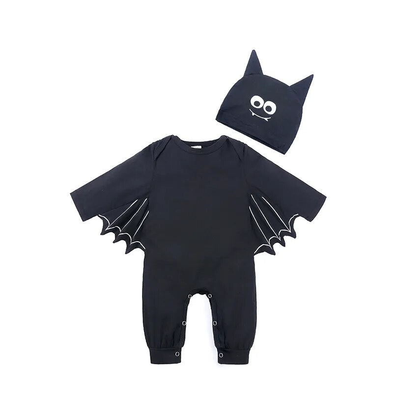 2023 Baby Halloween Cosplay Costume Solid Print Hat+Romper Bag Bone Pumpkin Bodysuit Gift Boy Girl Disguise Vampire Clothes