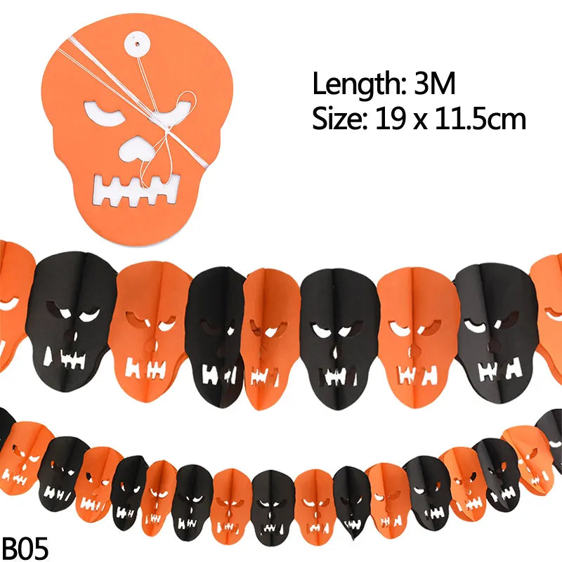 3m Halloween Banners Pumpkin Spider Ghost Head Paper Garland for Halloween Party Decoration Bat Skull Paper Chain DIY Supplies