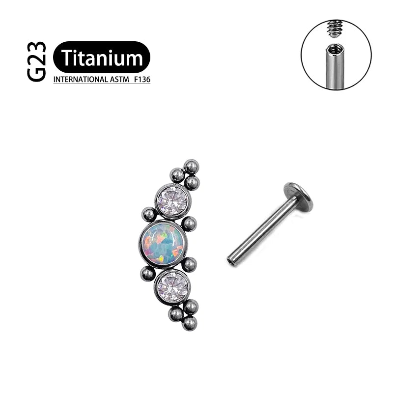 Titanium G23 Zircon Opal CZ Labret Internally Threaded Earring Helix Tragus Cartilage Prevent-allergies Ear Piercing Jewelry